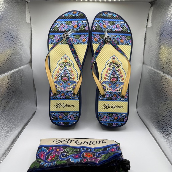 Brighton Flip Flops Sandals Embellished Accents Floral Design Comfort Size 10 - Picture 1 of 13